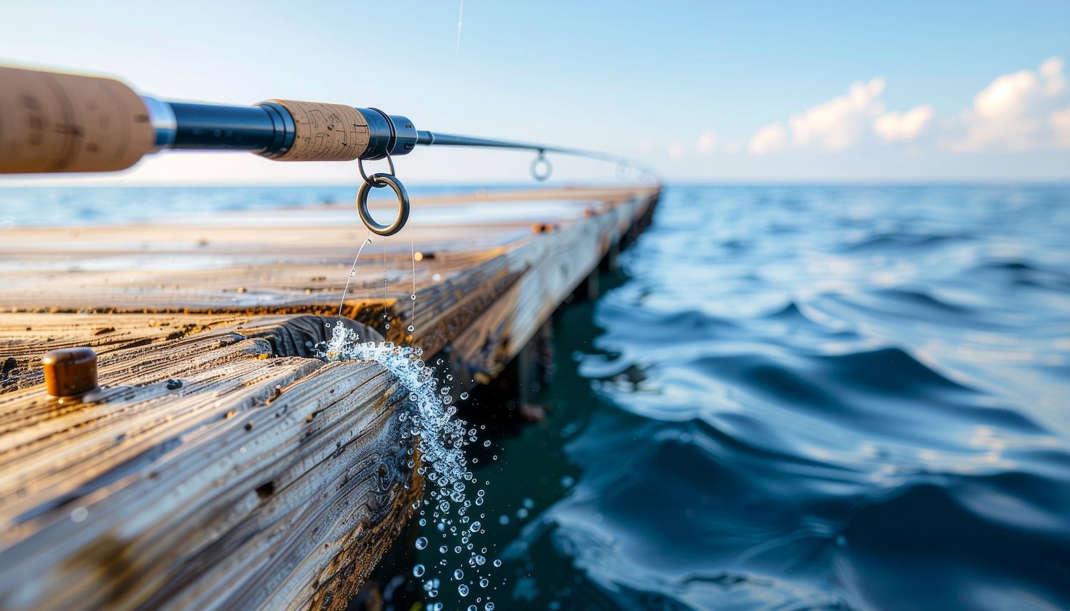 堤防でサビキ釣りを楽しむ風景