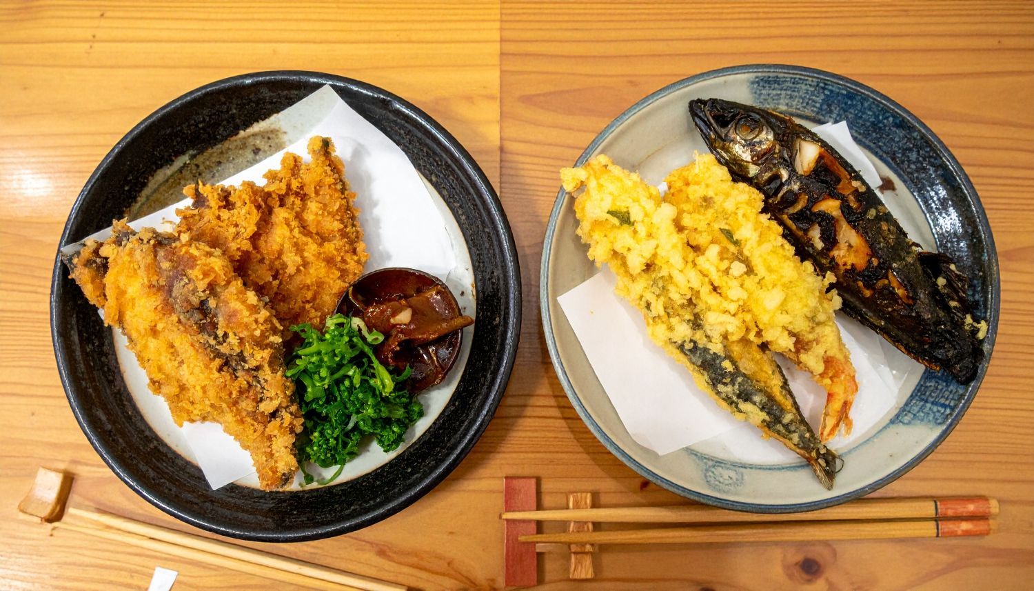 アジの唐揚げ・南蛮漬けとキスの天ぷら・ハゼの料理の比較